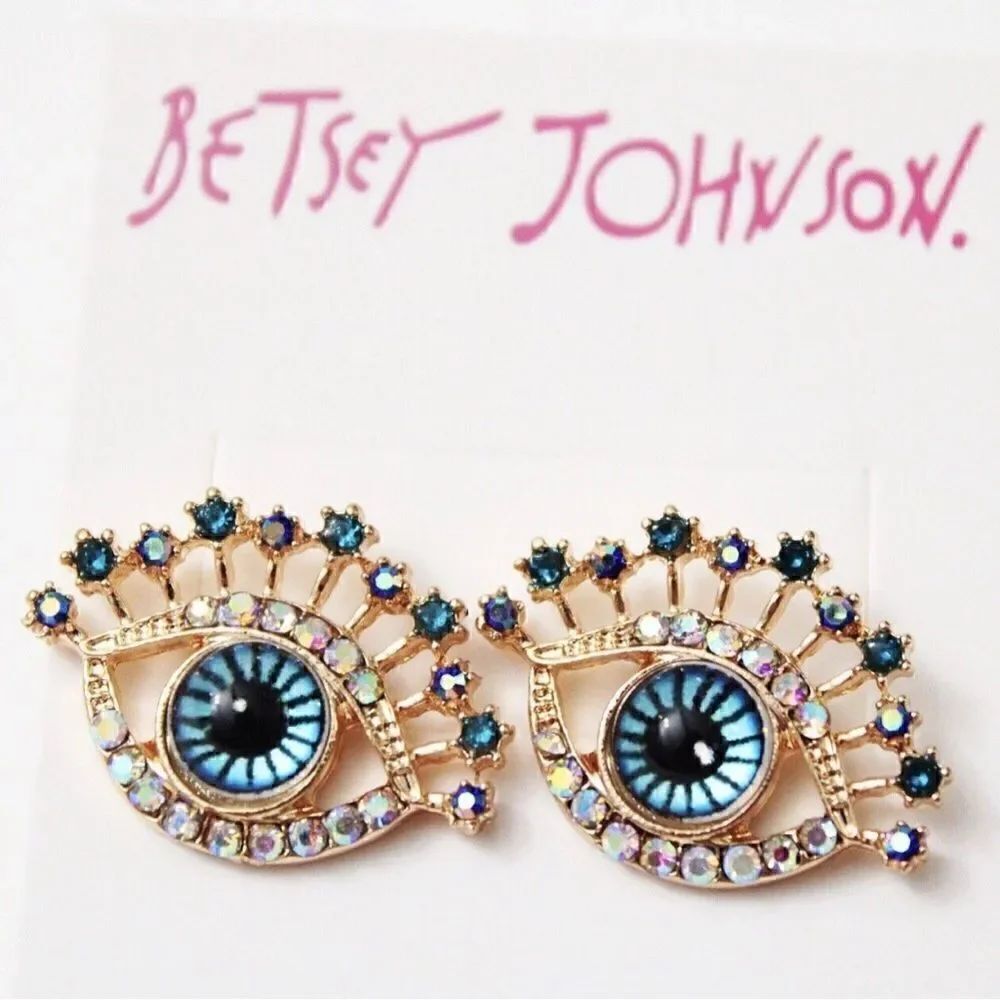 👁 Betsey Johnson sparkling crystal blue eye studs 👁 - Picture 3 of 4